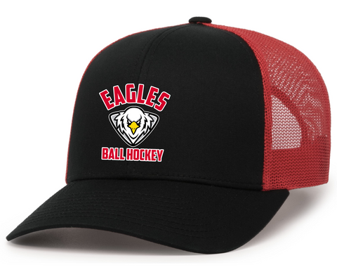 Eagles ball Hockey- Red on Black Cap with EMBROIDERED Logo